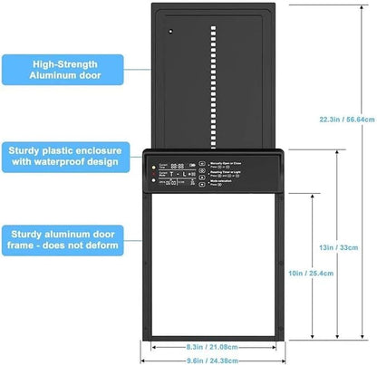 Waterproof Aluminum Alloy Solar Chicken House Door, Automatic Chicken Door with Timer, Anti-Pinch Weather Proof, Light Sensor