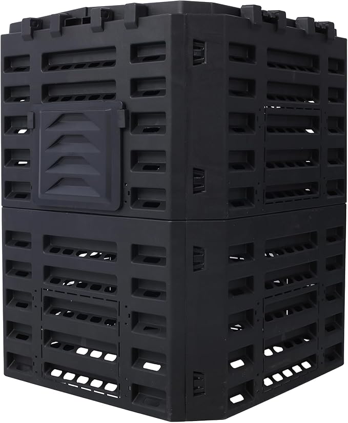 Black Garden Composter Bin - 90 Gallons (340Liter) of Recycled Plastic for Easy Assembly & Aerating Composting – Create Fertile Soil with Lightweight Outdoor Compost Box