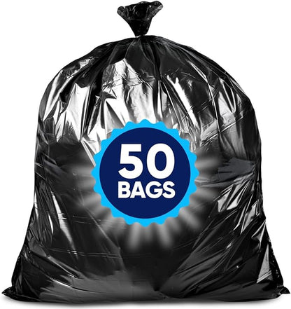 Veska 55 Gallon Trash Bags Heavy Duty, (Value-Pack 50 Count w/Ties) 55-60 Gallon Trash Bags Large Black 50-60 Gallon Garbage Liners for Lawn, Leaf, and Commercial