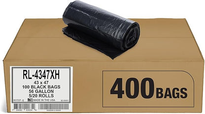 Aluf Plastics 56 Gallon Trash Can Liners (400 Count) - 43" x 47" - Thick 1.5 MIL Equivalent Black Trash Bags for Bathroom, Kitchen, Office, Industrial, Commercial, Recycling and More