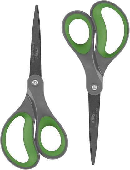 LIVINGO 8" Titanium Coated Scissors 2 Pack All Purpose Shears | Sharp Non Stick Blade, Stainless Steel Construction, Comfort Grip Handle, Home Office Craft DIY Cutting