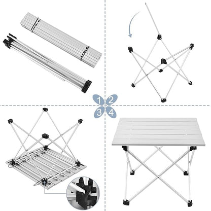 Grope Small Folding Camping Table, Aluminum Beach Table for Sand (Silver-S) | Portable & Easy to Carry, With Carry Bag for Camping, Prefect for Outdoor, Picnic, BBQ, Cooking, Festival, Beach, Home Use