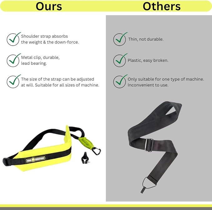 Good Vibrations Zero Gravity - Universal Weight Absorbing String Trimmer Strap with Bungee PRO-X System & Deluxe Comfort Shoulder Pad - Reliefs Body Tensions & Stabilizes Trimmer for Maximum Control