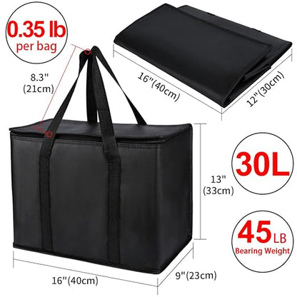 X-Large Insulated Reusable Grocery Shopping Bags, Black+Red, 2 Pack | With Zippered Top, Insulated Food Delivery Bag, Cooler Bag for Travel/Groceries, Frozen/Thermal Catering for Cold/Hot Food
