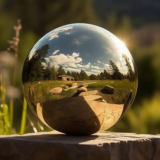 6 Inch Stainless Steel Gazing Globe,v2croft Hollow Ball Mirrored Surface Polished Shiny Sphere,Garden Stainless Steel Gazing Ball for Outdoor Lawn Pond Yard Ornament(Gold)