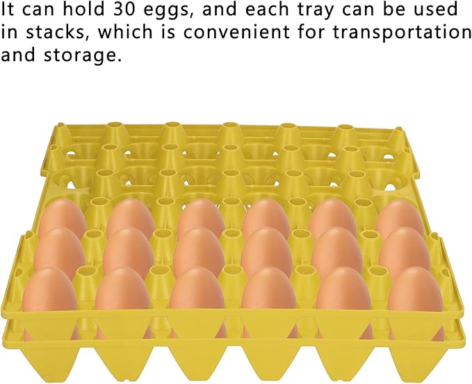 Egg Tray, 5PCS Plastic Flats 30 Cell Egg Crates Holder Reusable Food Containers Organizers for Storage Transportation Home Farm Supplies (Yellow)