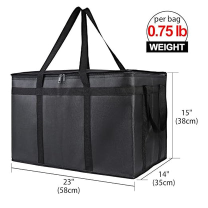 Bodaon 3-Pack Insulated Food Delivery Bag for Hot and Cold Meal, XXXL, Black, Grocery Tote Insulation Bag for Catering, Large Pizza Warmer