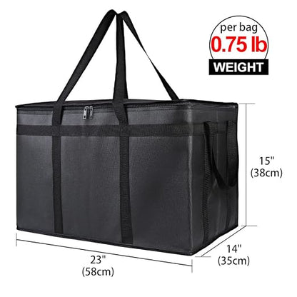Bodaon 2-Pack Insulated Food Delivery Bag, XXXL Grocery Cooler Bag, Black | Catering Tote Insulation Bag for Hot and Cold Meal, Large Capacity Reusable Pizza Warmer Carrier for Picnic/Rideshare/Drivers