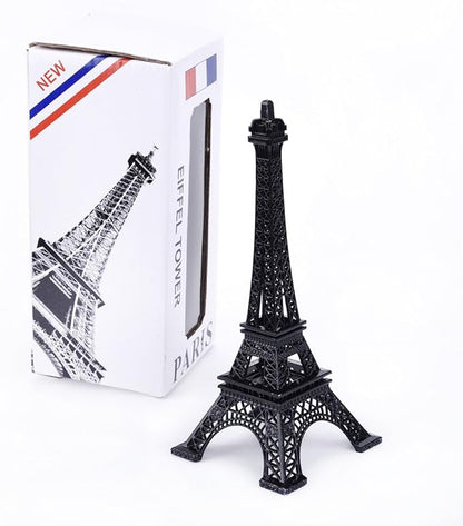 ESHATO Black Metal Eiffel Tower Statue, 7inch Decorative Figurine Replica Stand Holder for Cake Topper Table Decor Gift Party Home Decoration