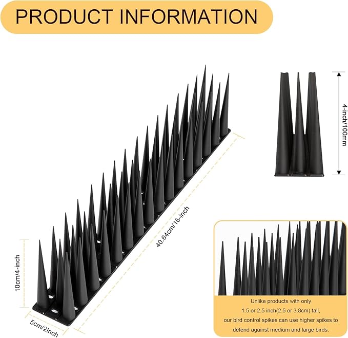 OFFO Bird Spikes Pigeon Outdoor Spikes for Cat Keep Birds Raccoon Woodpecker Away Covers 8 Feet(2.44m), Black