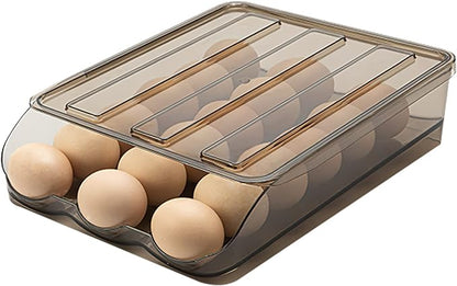 Egg Holder for Refrigerator Auto Scrolling Organizer Plastic Stackable Storage Container Reusable Clear Tray Box Basket Bin Lid Drawer Carrier Keeper(1 Layer)