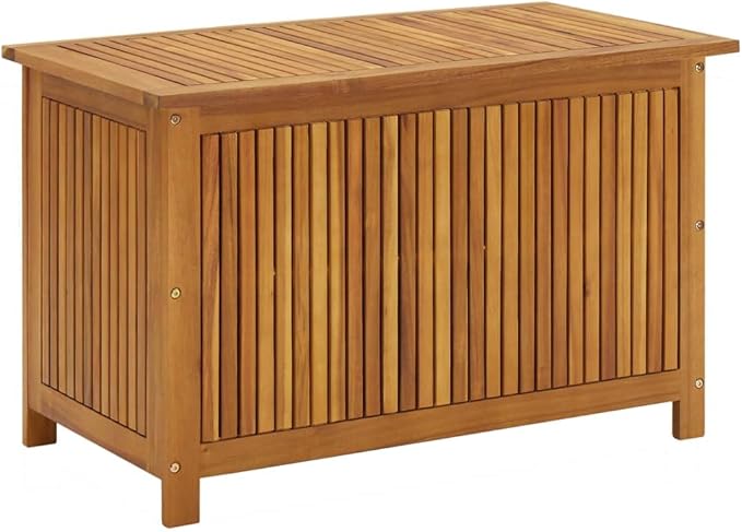 vidaXL Wooden Deck Box - Outdoor Teak Storage Chest, Ideal for Patio Furniture Cushions, Pool Accessories, Garden Tools - Water-Resistant Bag Inside - 35.4''x19.7''x22.8'', Solid Acacia Wood