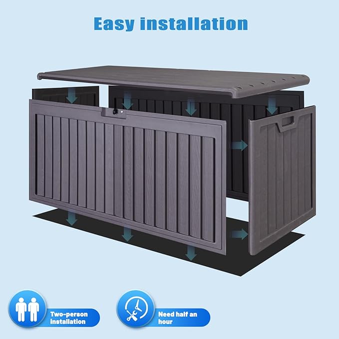 100 Gallon Outdoor Storage Box Waterproof, Resin Deck Box with Dual-Wall, Patio Cushion Storage Box for Garden Tools, Pool Supplies, Toy