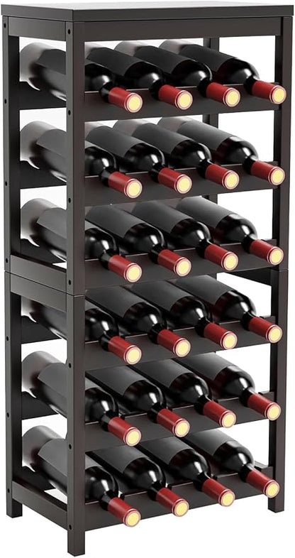 Wine Rack Free Standing Floor,6 Tier 24 Bottles Floor Wine Storage Shelves | Bamboo Wine Rack with Table Top,Wine Organizer Shelf for Kitchen Dining Room Bar,Easy-Assembly,Dark Brown