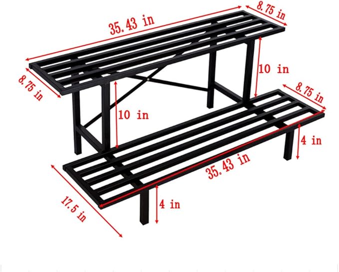 Zhongma 2 Tier Sturdy Metal Plant Stand Heavy Duty Plant Holder for Home Indoor and Outdoor, L35.43 x W17.5 x H14 inch, 440 LBS Capacity & Heavy Duty Construction.