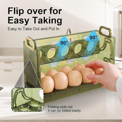 Two-layer Flip-up Egg Storage Container Holder for Refrigerator. 20-Egg Organizer Box with New Space-Saving Design. BPA-free.