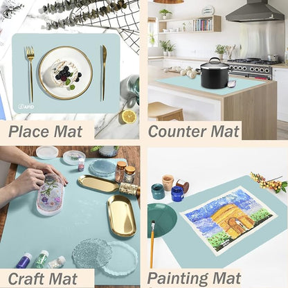 Extra Large Silicone Mat Kitchen Counter Heat Resistant Table Mat 36" x 24" | Place Mats Countertop Protector, Thick Placemats Washable Silicone Mats for Kitchen Counter Dining Table Mat,Mint Green,Sapid
