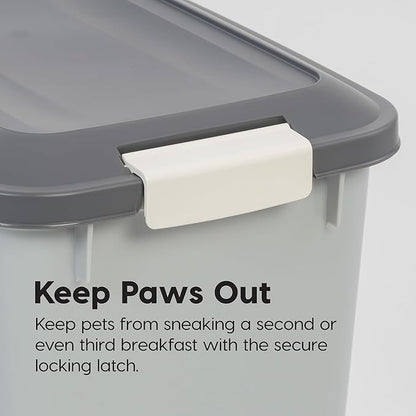 IRIS USA Dog Food Storage Container with Wheels, Airtight Lid, 2-Cup Scoop, Up to 54 Pounds Pet Food Storage, Built in Scoop Storage in Lid, Versatile Pet Food Bin, Portable, BPA Free, Gray/Dark Gray