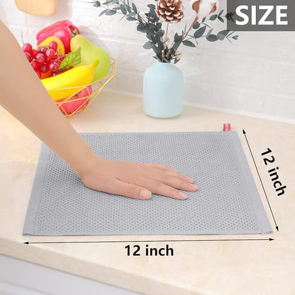 Homaxy 100% Cotton Waffle Weave Kitchen Dish Cloths, 7-Pack, Light Gray | 12 x 12 Inches, Ultra Soft Absorbent Dish Towels, Quick Drying Dish Rags with Hanging Loop