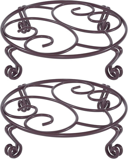 Yimobra 2 Pack Plant Stand for Flower Pot Heavy Duty Potted Holder Indoor Outdoor Metal Rustproof Iron Garden Container Round Supports Rack for Planter Bronze, Brown,11.8 Inches