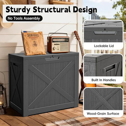 Outdoor Storage Box, Deck Box Waterproof 35 Gallon, Resin Outside Storage, Storage Bin for Package Delivery, Patio Furniture Cushion, Pool Accessories, Weatherproof and UV Resistant, Black