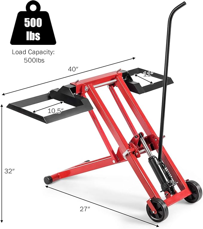 Goplus Lawn Mower Lift, 500LBS Zero Turn Mower Lift with Hydraulic Jack, Mower Lift Jack for Riding Tractors