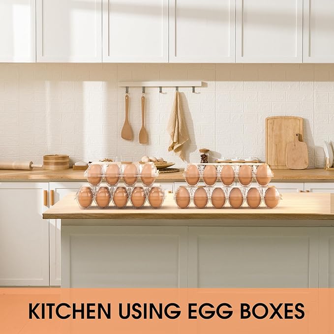 50 Pack Plastic Egg Cartons Cheap Bulk 12 Count Clear Blank Egg Containers for Refrigerator, Reusable Holder for Home Ranch Farm Commercial Market Display, Plastic Packaging for Craft Projects
