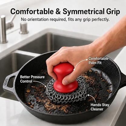 Cast Iron Scrubber and Scraper | 316 Chainmail Scrubber for Cast Iron Pan | Chain Mail Scrubber for Cast Iron Skillet Cleaner | Dishes Pots Wok Griddle Grill | Dish Scouring Pad Dishwasher Safe, Red1