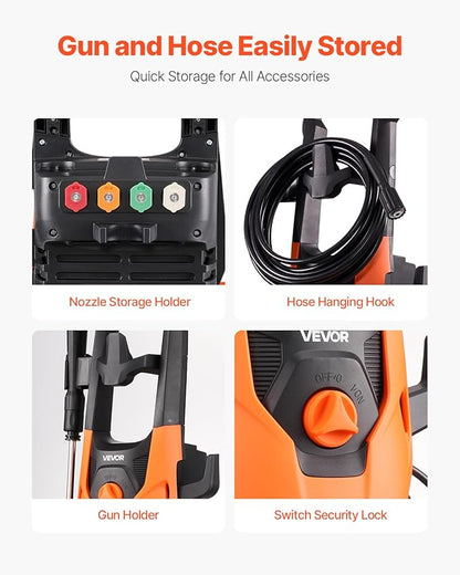 VEVOR Electric Pressure Washer, Max 4200 PSI and 2.8 GPM, High Power Pressure Cleaning Machine with 4 Quick Connect Nozzles and a Foam Cannon, Ideal for Cars/Fences/Driveways/Patios/Home Cleaning