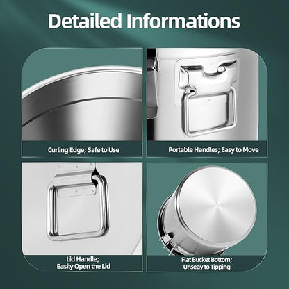 21L/5.55Gal Stainless Steel Airtight Canister Food Storage Canisters with Airtight Lid&Locking Clamp Rice Cereal Grain Canisters Container Bucket for Rice Milk Jug Coffee Bean Cookies Storage