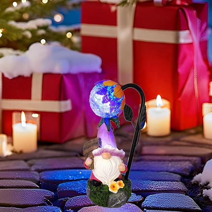 Garden Gnomes Outdoor Statue with Solar Lights Welcome Gnome Home Garden Decor Mom Gifts for Yard Patio Home Garden