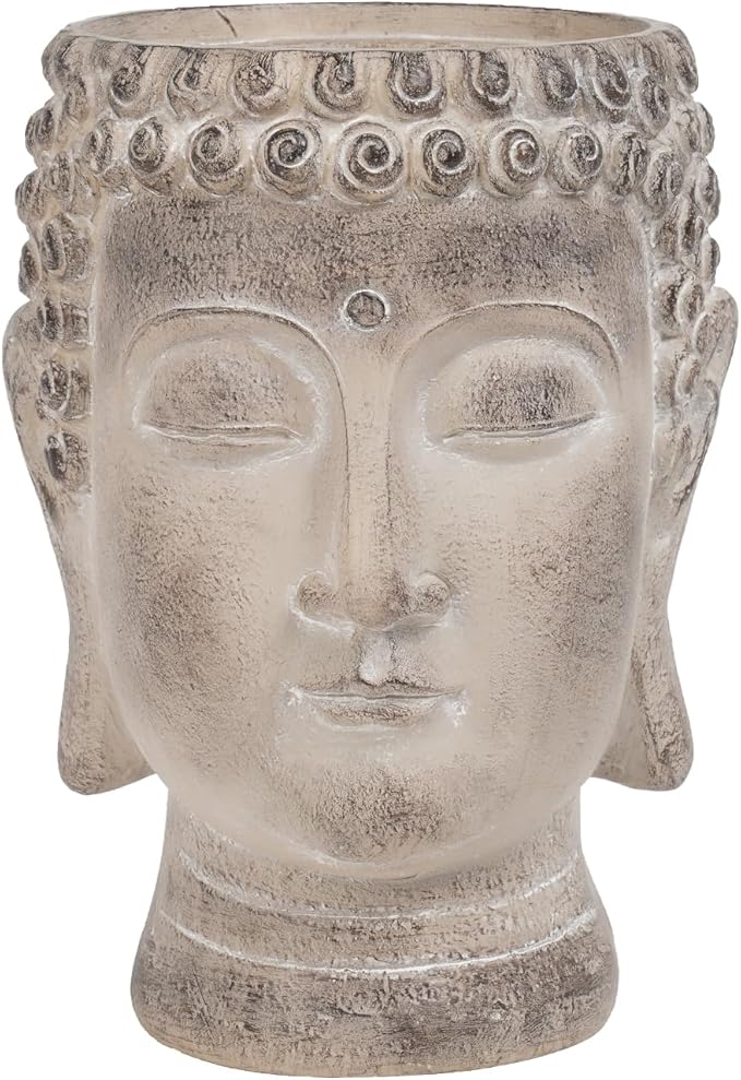 Buddha - Face Flower Pot - Head Planters - Garden Statue - Cactus Succulents Planter Pot Indoor Outdoor Planter with Drainage Hole Unique Garden Farmhouse Decor 6.25*6.5*8.25 Inch Newman House Studio