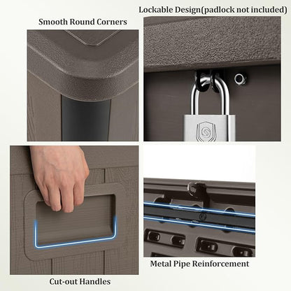 Tangkula 100 Gallon Outdoor Storage Box, Resin Outdoor Storage Bench with Lockable Lid, Waterproof Deck Box for Garden Tools, Pool Accessories, Cushions