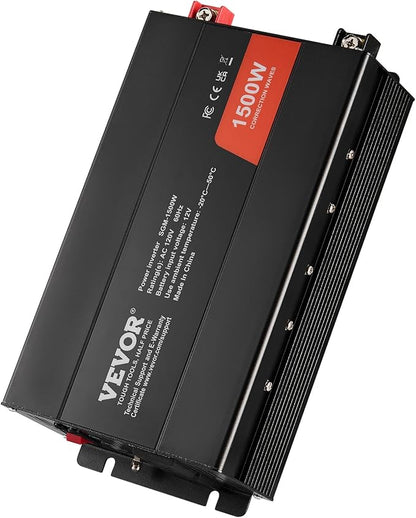 VEVOR Modified Sine Wave Inverter, 1500W Power Inverter DC 12V to AC 120V with 2 AC Outlets 2 USB Port 1 Type-C Port 6 Spare Fuses, for Small Home Devices Like Smartphone Laptop, CE FCC Certified