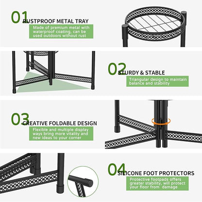 iDavosic.ly Plant Stand Indoor Outdoor, 5 Tier Corner Metal Flower Display Holder Shelf, Folding Tall Orchid Rack for Patio Balcony Porch Garden Living Room House, Wrought Iron - Modern Black