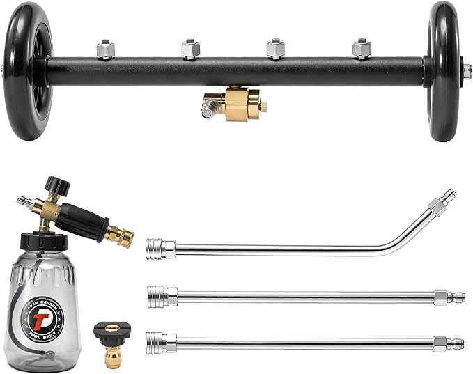Tool Daily Undercarriage Pressure Washer Attachment 16 Inch, Dual-Function Undercarriage Cleaner with 1-Liter Foam Cannon, Under Car Wash Water Broom with 3 Pieces Extension Wand, 3600 PSI