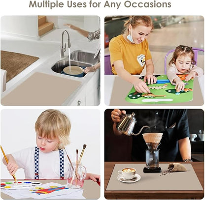 Extra Large Silicone Mats, Silicone Table Mat for Crafts Kids Dinner Placemat, Dab Mats Desk Countertop Protector Mats, Heat Insulation Kitchen Pastry Mat Silicone Pad-Brown, 23.6''x15.7''