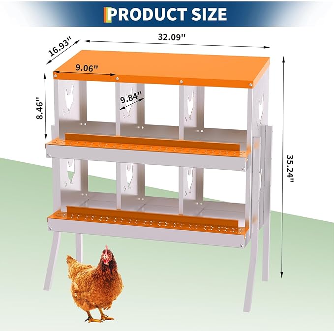 6 Compartment Chicken Nesting Box, Wall Mount Hen Laying Boxes with Legs & Removable Trays, 6-Hole Galvanized Steel Metal Hanging Poultry Nest for Backyard, Farms, and Chicken Coop, Egg Collection