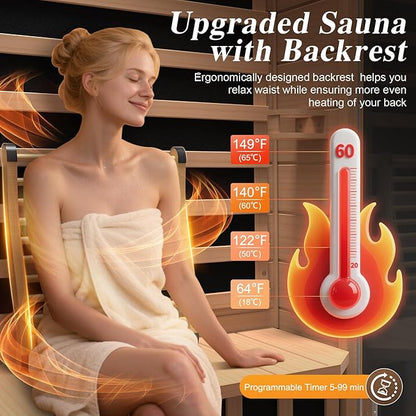 Upgraded 1 Person Sauna Infrared Sauna with Backrest, Hemlock Dry Sauna Indoor Wood Sauna for Home, 1062W 110V Low EMF Far Infrared Sauna with Integrated Speakers, Reading Lamp (Brown)