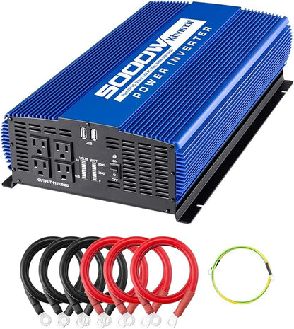 5000W Power Inverter 12V to 110V Car Inverter with 4AC Outlets 2USB Ports for Camping/Truck/RV/Home