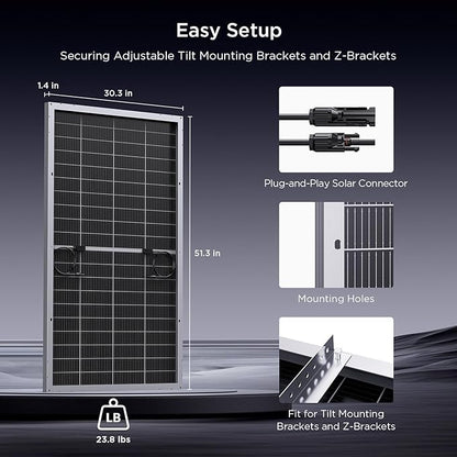 N-Type 16BB Bifacial Solar Panel 200 Watt,12V 200W Monocrystalline Solar Panel, 25% High Efficiency PV Module, for Van RV Trailer Marine Rooftop Home Power Station Off Grid (1 Pack Silver)