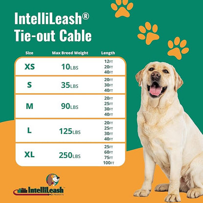 IntelliLeash 20FT Tie-Out Cables for Dogs - Strong, Safe, and Durable Dog Tie-Outs for Small Dogs up to 35 Pounds - Weather and Wear Resistant Galvanized Aircraft Cable for Outside Use