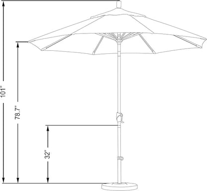 California Umbrella 9' Round Aluminum Market Umbrella, Crank Lift, Push Button Tilt, Black Pole, Sunbrella Antique Beige