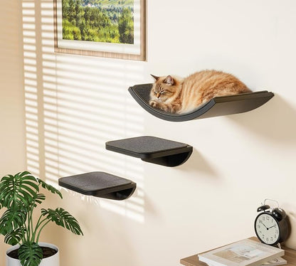 Wall Mounted Curved Cat Hammock with Grey Sisal Pad – Scratch-Friendly Cat Nest Perch for Wall – Large Floating Bed for Indoor Cats