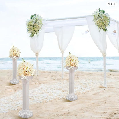 Roman Column Pedestal, Plastic White Columns for Weddings Indoor/Outdoor Roman Pillar Stand for Table Sculptures, Vase, Garden Decor (4PCS, 10.6 x 34.6 Inch Round)