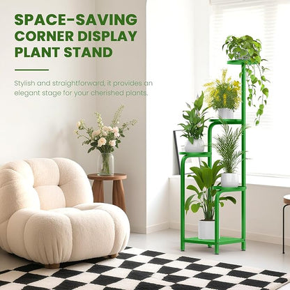 TOSKING 5 Tier Tall Plant Stand Indoor Outdoor, Heavy Duty Corner Shelf for Plants & Decor, Space Saving 3.9FT Metal Flower Pot Stand for Balcony, Garden, Living Room, Patio (Green, 47in)