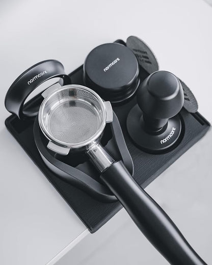 Normcore Espresso 58mm Portafilter Tamping Station, Compact Tamping Station, Barista Corner Tamping Mat With Portafilter Stand, Coffee Tamper Holder Pad, Black