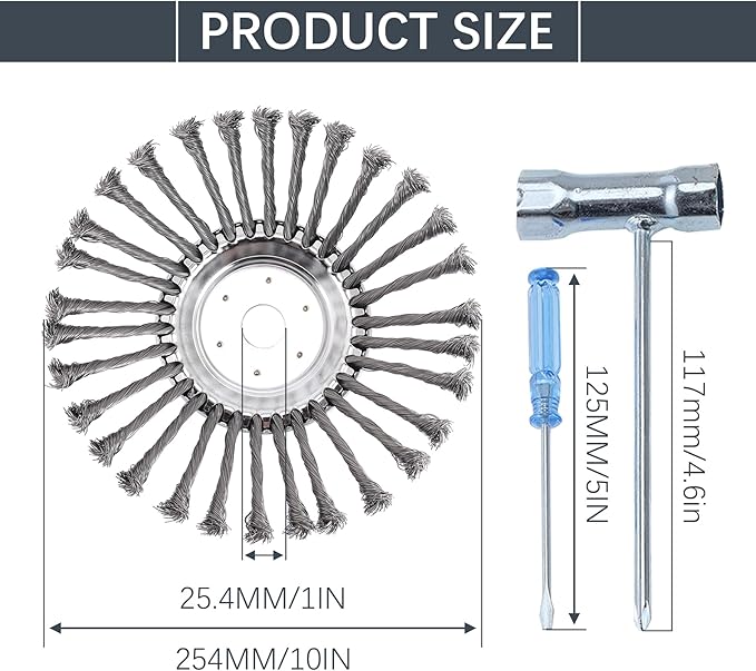 10 Inch Steel Wire Rotary Brush Cutter Trimmer Head Sets Weed Blade Cutter with Adapter Kit Compatible with Stihl, Husqvarna,String Trimmers, Gardening Lawnmower, Moss Grass Rust Removal