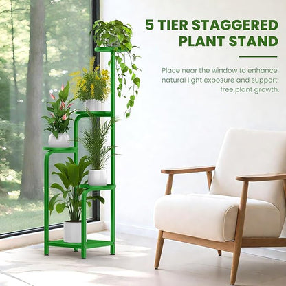 TOSKING 5 Tier Tall Plant Stand Indoor Outdoor, Heavy Duty Corner Shelf for Plants & Decor, Space Saving 3.9FT Metal Flower Pot Stand for Balcony, Garden, Living Room, Patio (Green, 47in)