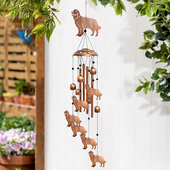 Golden Retriever Wind Chimes for Outside, Metal Windchimes Outdoors Birthday Gifts for Women Memorial Sympathy Wind Chimes for Patio Garden Yard